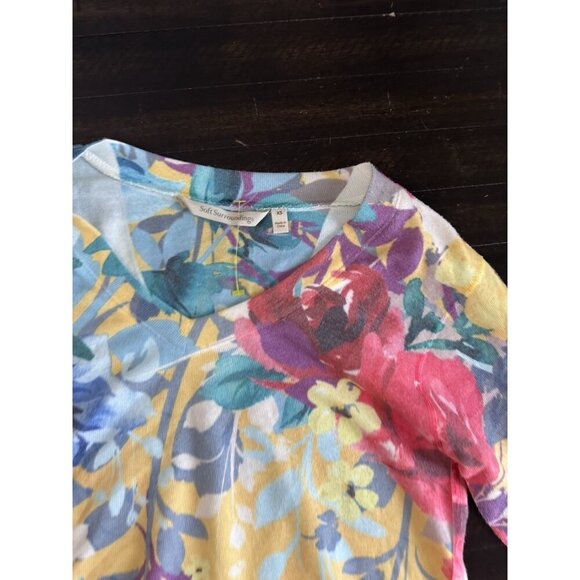 Soft Surroundings Delphina Knit Sweater Tunic Women Size Xs Yellow Multi Floral - Picture 2 of 4